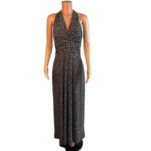Black Label‎ Evan Picone Maxi Halter Dress, Old Hollywood, ruched, black white